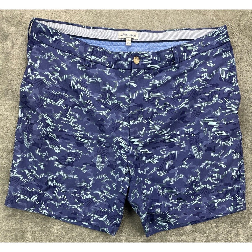 Peter Millar Men's Performance‎ Golf Shorts 38 Blue Floral Polyester Blend